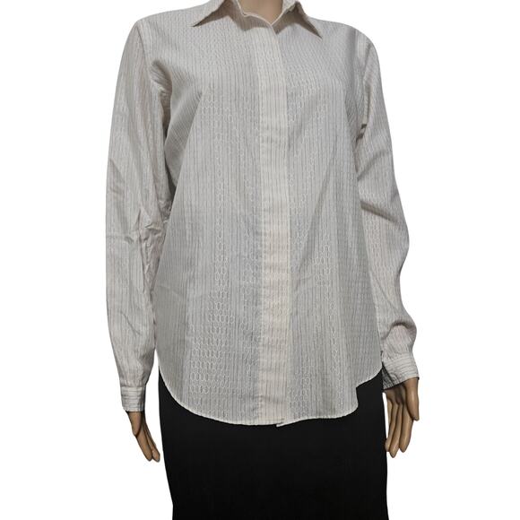 Cream Metallic Top The Clothes Horse Pinstripe Button Up Size 12 Womens Vintage - Picture 3 of 5